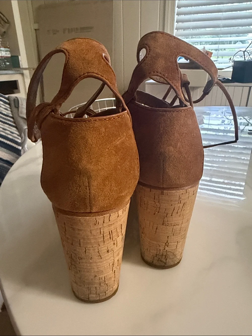 Frye Tan Suede Cork Platform Lace-Up Wedges